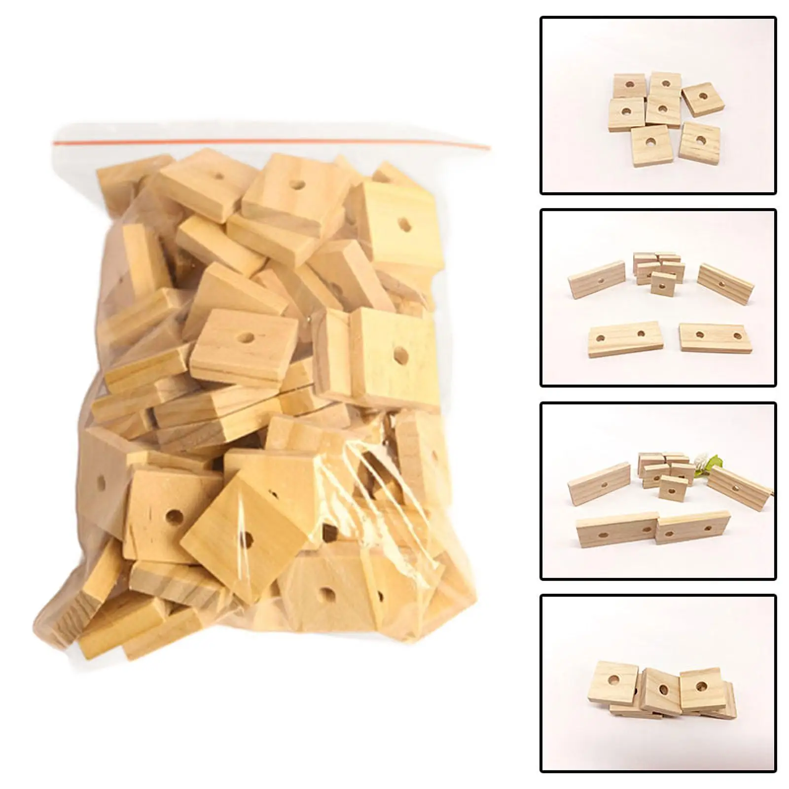 100Pcs Bird Chewing Blocks Wood Chips Parrot Toy Equipment with Holes Bird Chewing Toy Bird Toy for Cockatiels Budgies