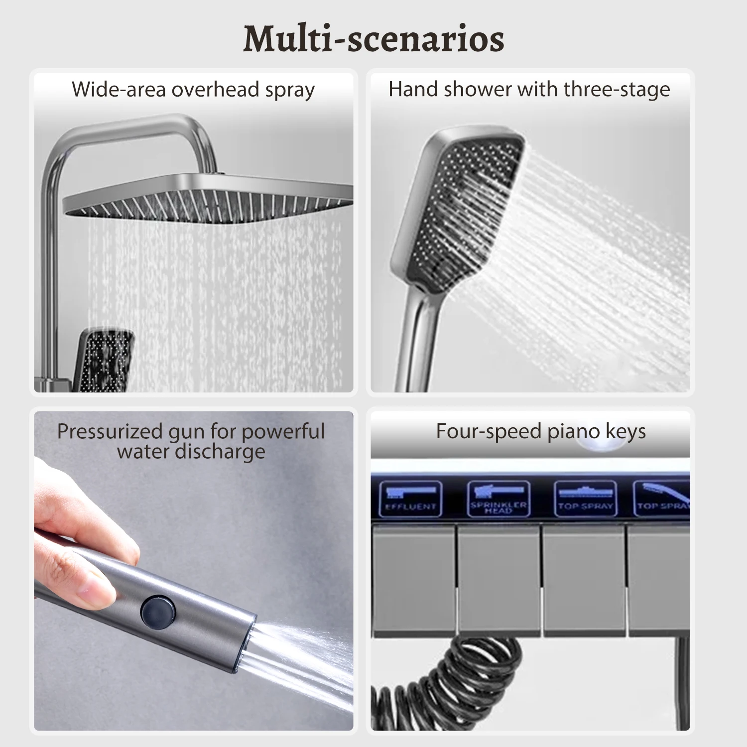 Sistema de ducha de baño con luz LED, juego de cabezal de ducha, espejo de latón, grifo de bañera termostático, pantalla Digital, duchas calientes y frías - imagen 4