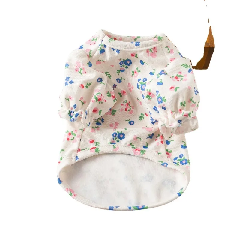 Ropa Floral de encaje para mascotas, camisa Base con manga de burbuja para mascotas, osito de peluche para perros pequeños, Sudadera con capucha para gatos, ropa para perros pequeños - imagen 4