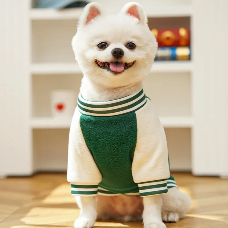 Chaqueta de béisbol con parche de oso para mascotas, chaqueta cálida de lana para perros, abrigo, ropa de invierno para cachorros, Sudadera con capucha suave y bonita para gatos, ropa para perros - imagen 4