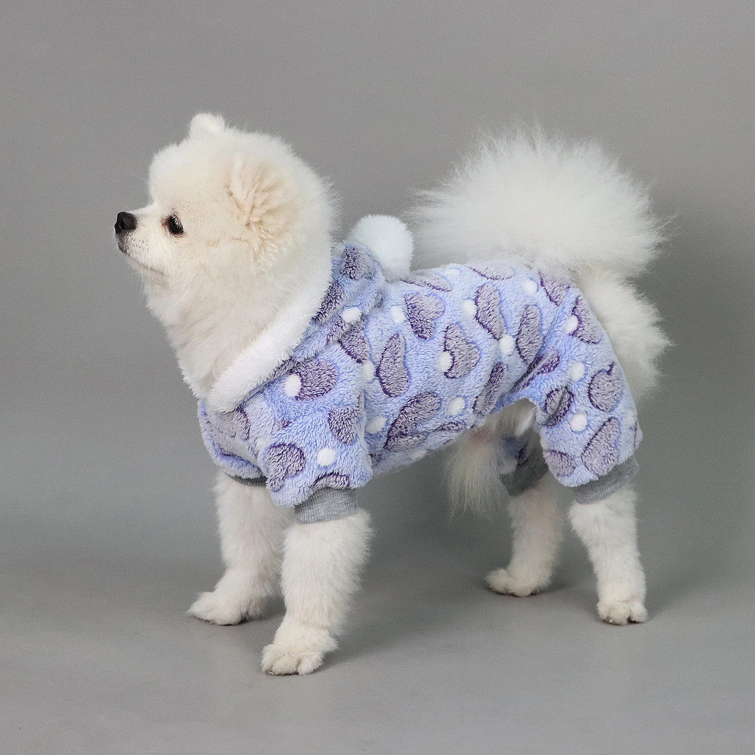 Pijamas de peluche para perros pequeños y niñas, pijamas cálidos de invierno con forma de corazón para cachorros, ropa de lana, suéter, traje para perros con pompón peludo, mono para mascotas - imagen 4