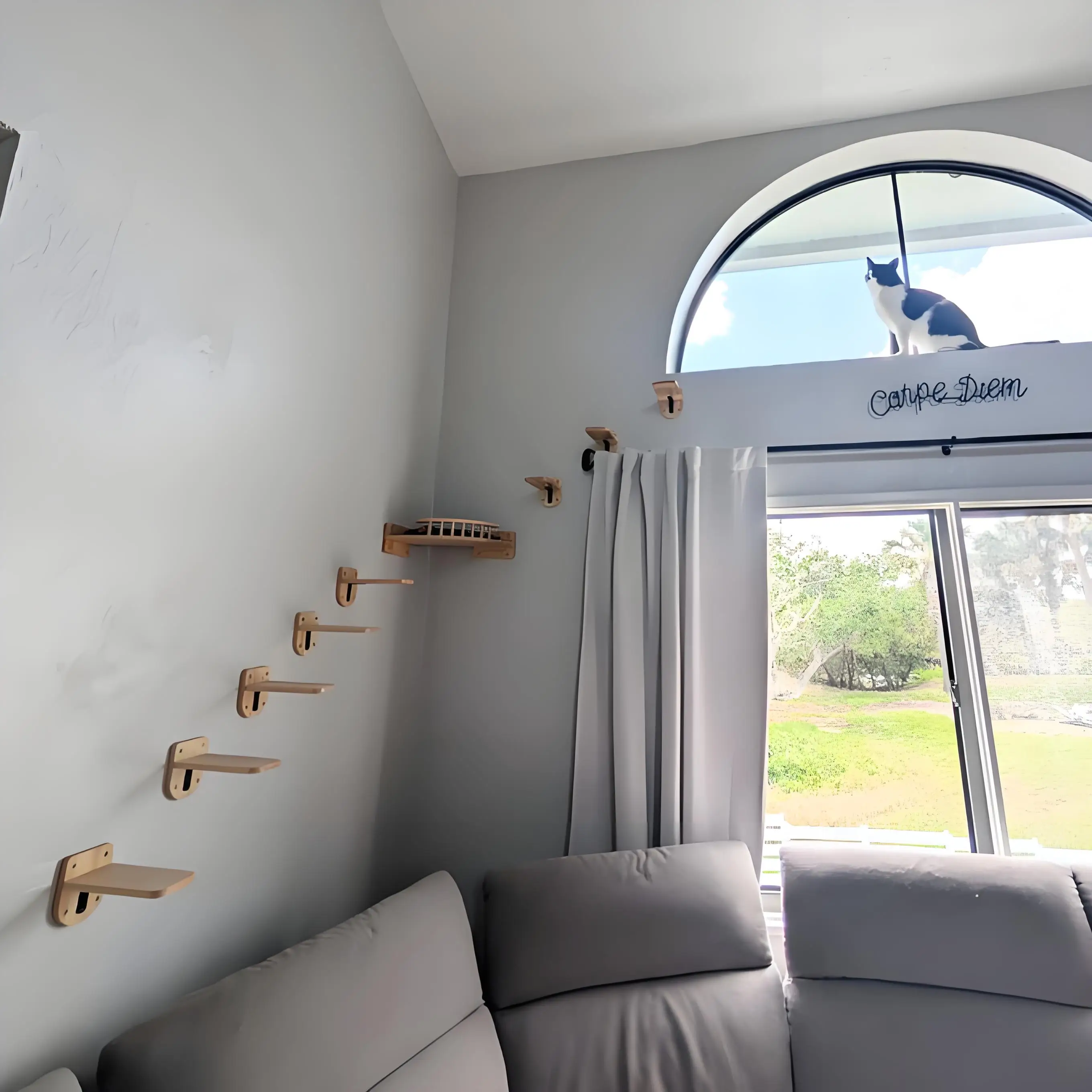 Percha de pared para gatos - estante de madera natural para interior