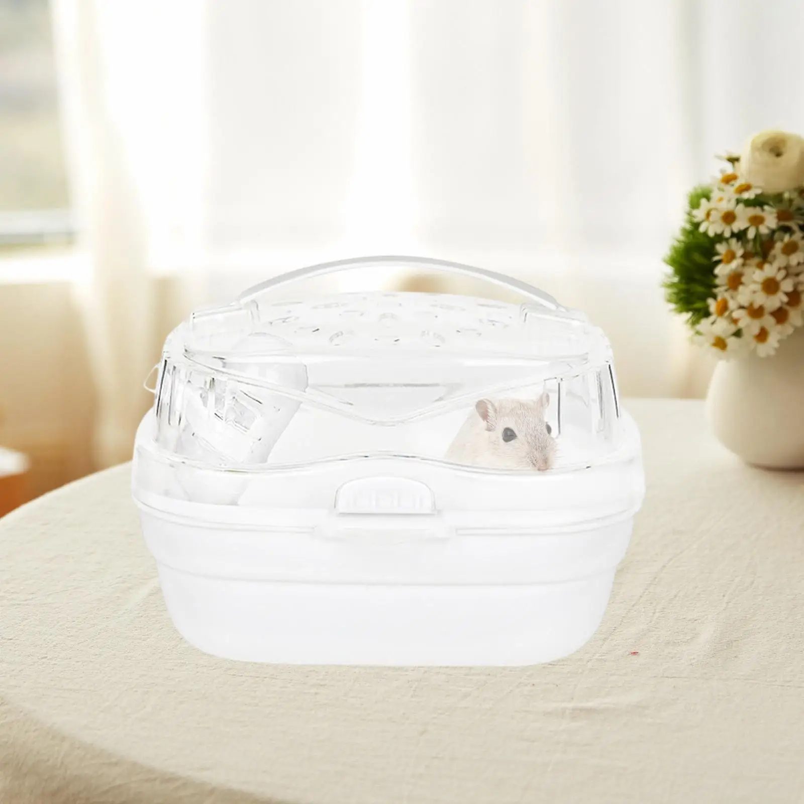 Portable Hamster Carrier Cage Ventilation Design for Outdoor Multifunctional 360° Transparent Window Built in Water Bottle
