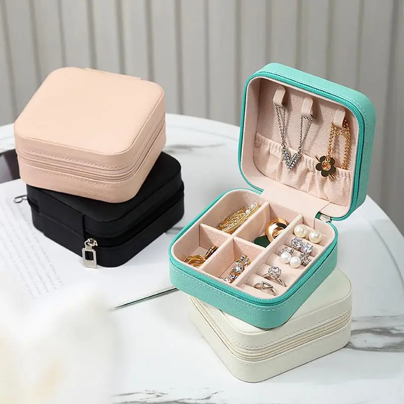 Caja de almacenamiento portátil para exhibición de Joyas, organizador de Mini joyas, estuche con cremallera de viaje, cajas de almacenamiento, exhibición de pendientes y collares - imagen 2