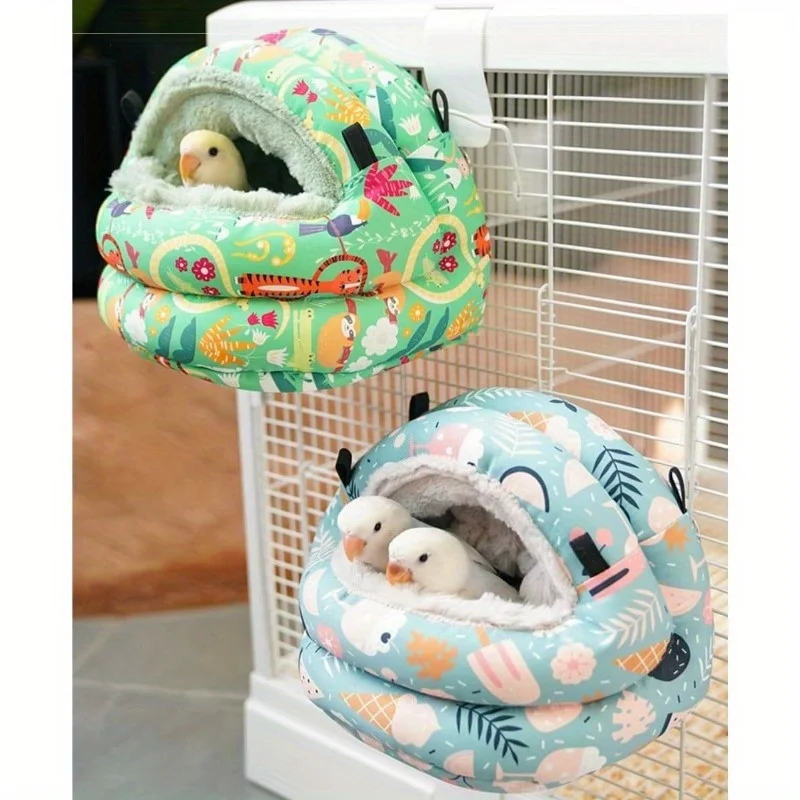 Cama gruesa de loro y cacatúa, casa cálida, nido de pájaro, hamaca colgante de invierno, cama para dormir de pájaros, cama oculta para periquito Quaker