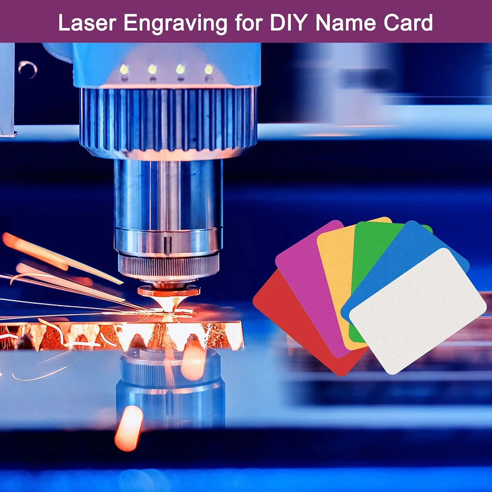 100 Uds placa de identificación de Metal tarjetas de nombre comerciales hoja de Metal de aluminio Multicolor Material de prueba de grabado láser para tarjeta de nombre DIY - imagen 5