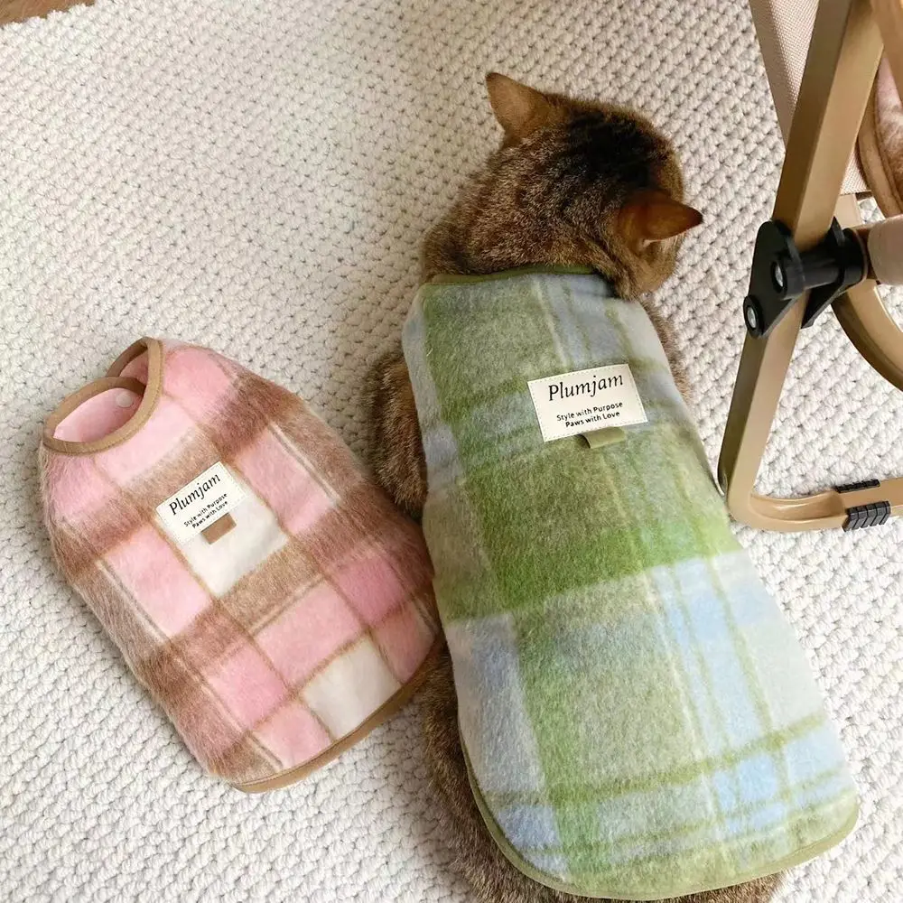 Ropa para Gato, chaleco de lana a cuadros con piel de conejo, ropa aislante de Navidad para perros, ropa para cachorros, ropa para perros pequeños - imagen 5
