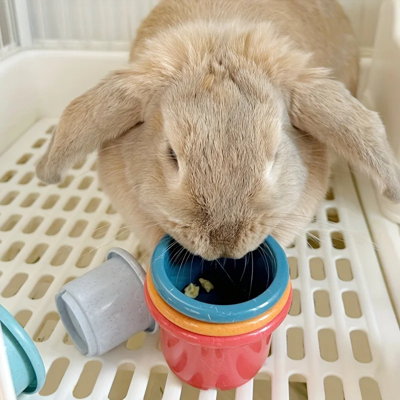 8 Uds. Tazas de conejo apilables, juguetes ricos de animales pequeños y coloridos, juegos ocultos de aperitivos interactivos, adecuados para conejos, hámsteres - imagen 4