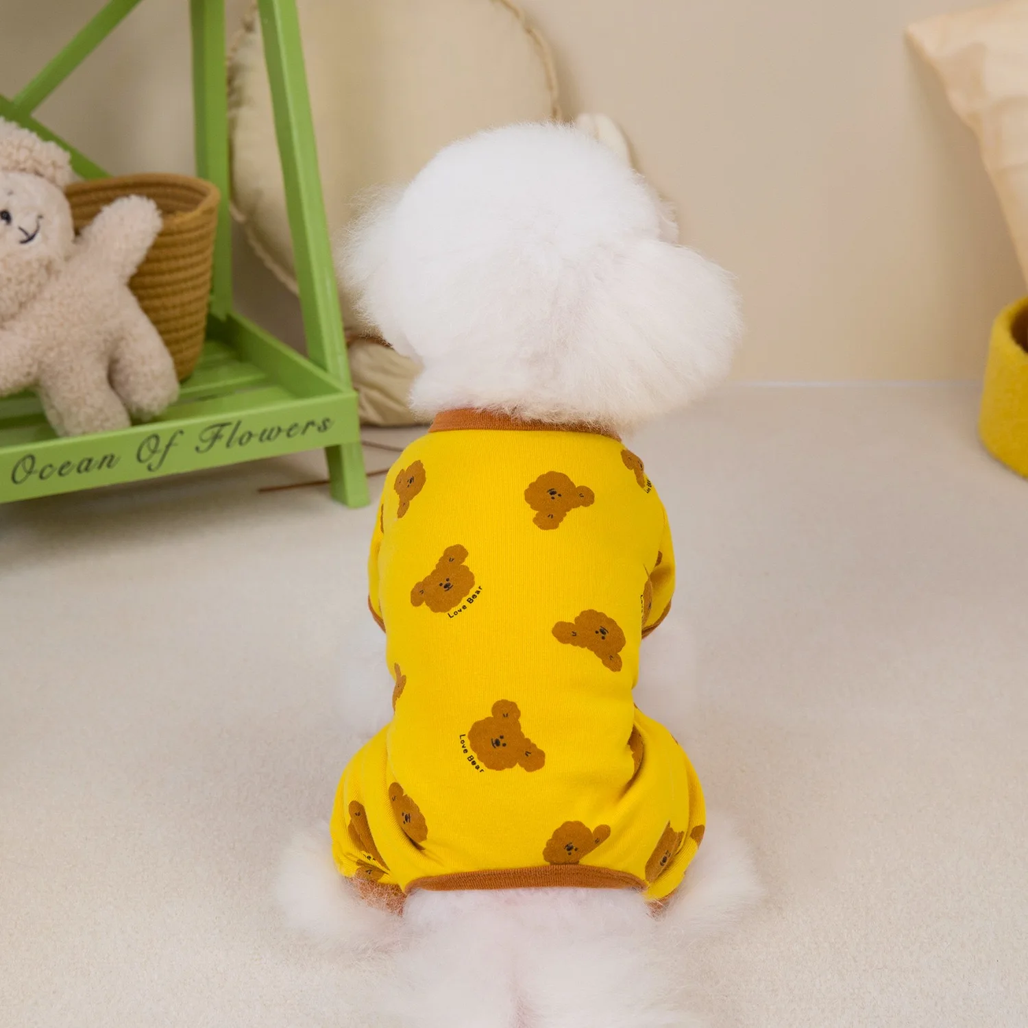 Ropa para perros pequeños de oso de dibujos animados, mono de cuatro patas de alta elasticidad para gatos, protección para primavera y otoño, monos para mascotas Bulldog Francés - imagen 5