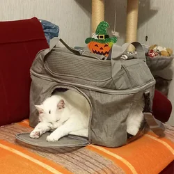 Mochila para mascotas, bolsa de viaje transpirable 2 en 1 para mascotas y cama para asiento de coche para perros pequeños, cachorros y gatos, bolsa portátil y cómoda