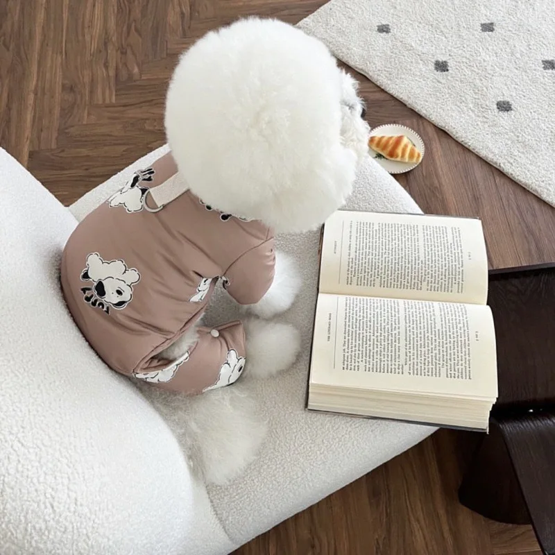 Mono de cuatro patas para mascotas, cálido para invierno, traje de otoño e invierno, oso de peluche, perro pequeño, ropa para cachorros de oso de peluche - imagen 5