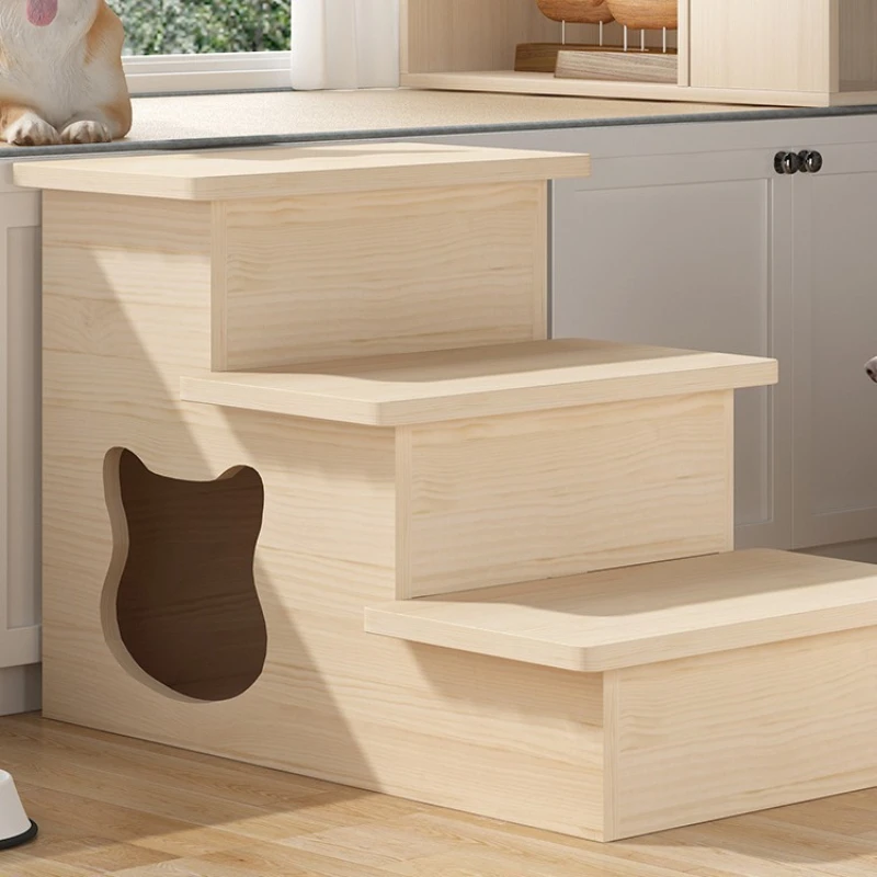 Escaleras de madera maciza para perros, escaleras antideslizantes para interiores, escaleras para cachorros, escalera multifuncional de seguridad para perros, cama hueca, escalera para gatos mayores y mascotas - imagen 2