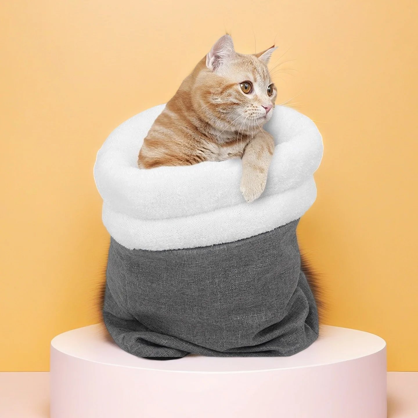 ​ ​ Saco de dormir para acurrucarse con forro térmico: cama de cueva semicerrada para gatos y perros pequeños: cápsula para dormir cálida de invierno con forro polar de felpa - imagen 2