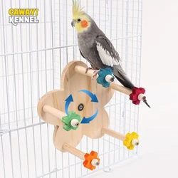 Juguete de noria para loros de madera con rodamientos y perchas