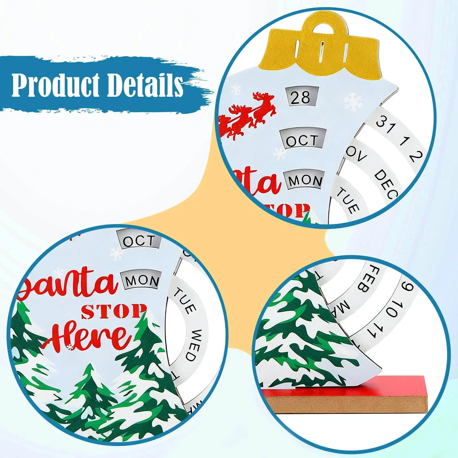 Calendario de cuenta regresiva de Navidad, fecha, mes, mesa de día laborable, decoración navideña, calendario de Adviento Manual para dormitorio y oficina - imagen 5