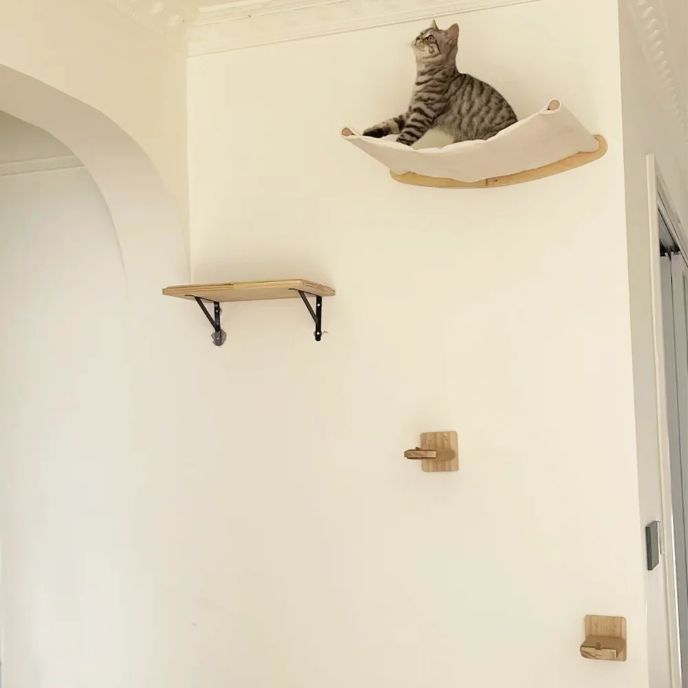 Pasos de pared para gatos con estantes de fieltro, estantes de madera para escalar gatos, muebles montados para gatos, cama de pared para gatos para jugar - imagen 3