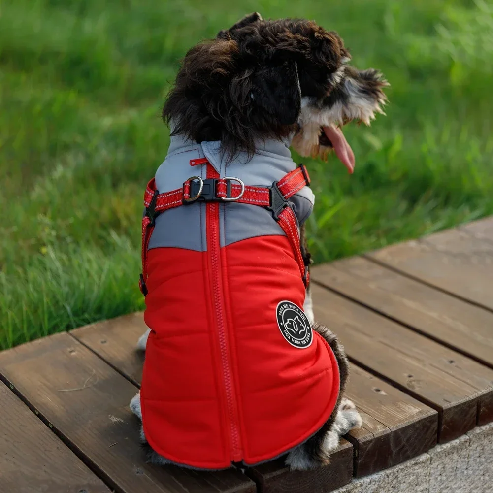 Ropa cálida de invierno para perros con arnés, chaqueta impermeable para perros pequeños y medianos, chaleco, traje de Bulldog Francés Chihuahua - imagen 3