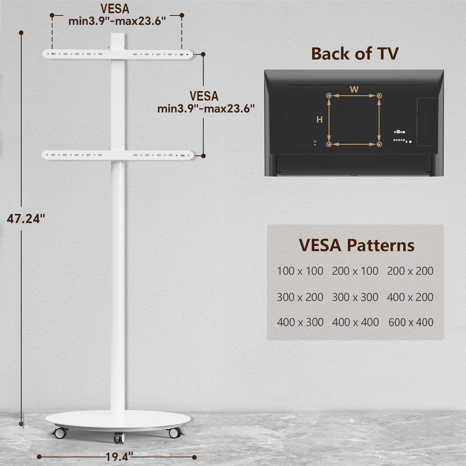 Soporte para TV móvil ajustable, carrito rodante con rotación de 360 para pantallas de 32-65 pulgadas, soporte para Monitor de suelo resistente para uso en oficina - imagen 5