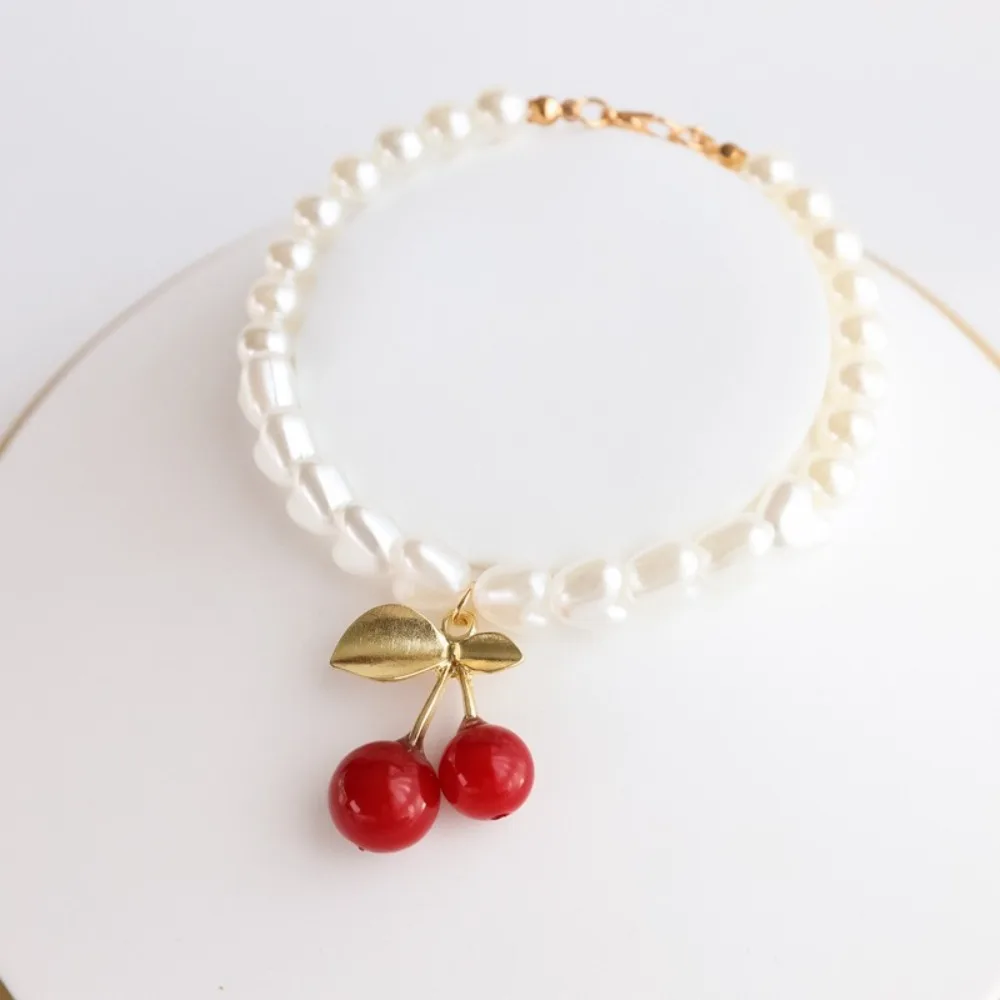 Collar de perlas para gatos y perros – Colgantes corazón, flor y cereza - imagen 3