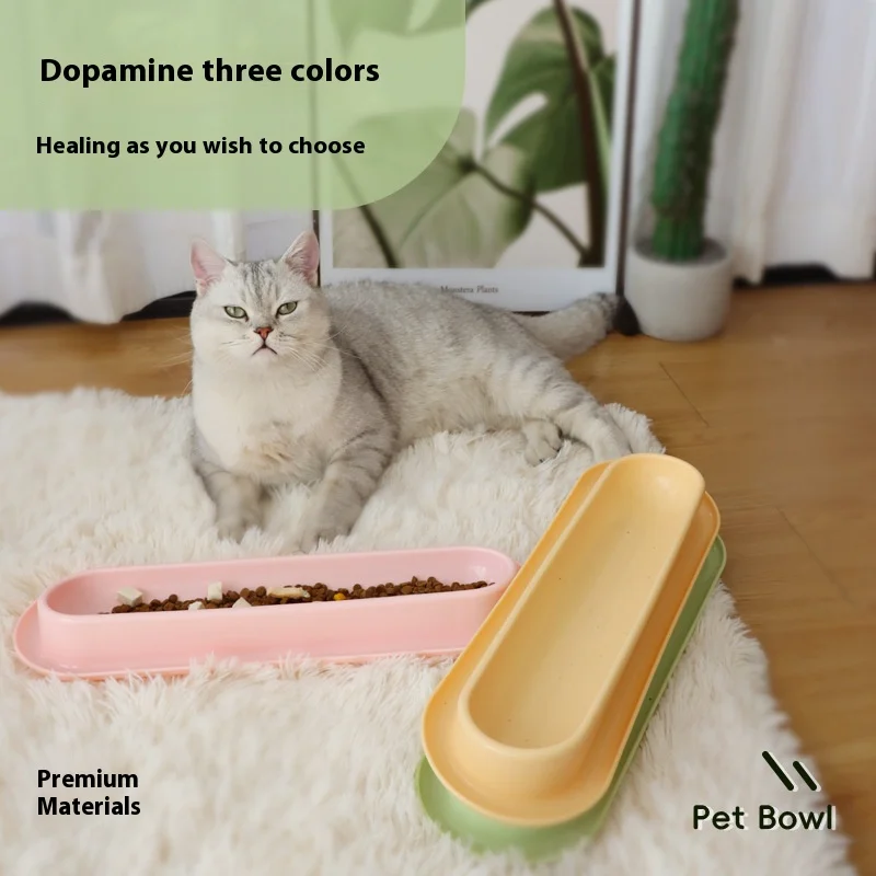 Cuenco largo para comida para gatos con ranura antifugas, plato de alimentación para mascotas con agua húmeda para evitar hormigas e insectos, diseño fácil de limpiar - imagen 2