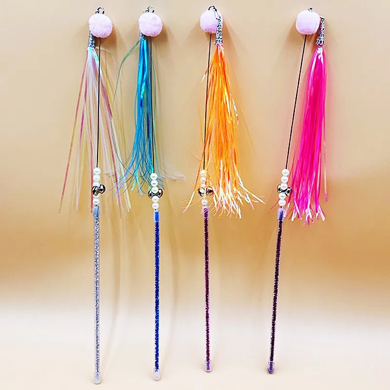 Pluma de juguete para gatos, palo de bola de lana, juguetes interactivos resistentes a las mordeduras para gatos, juguete de entrenamiento para gatitos, suministros para mascotas - imagen 2