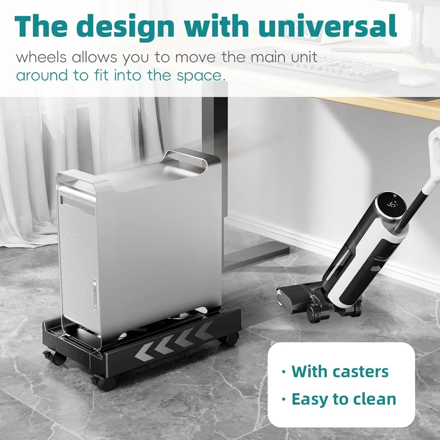 Soporte de torre ajustable para ordenador con ventilador de refrigeración, soporte para CPU móvil, 4 ruedas rodantes, carrito de suelo para PC, elevador de PC debajo de la CPU de escritorio - imagen 5