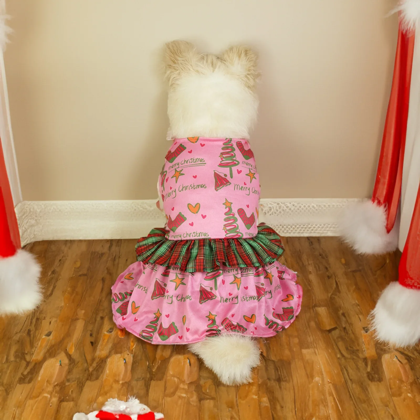Traje de vacaciones para perros pequeños y medianos, vestido navideño para perros, bonito árbol de Navidad, estampado de muñeco de nieve, falda de princesa para cachorros, ropa festiva para