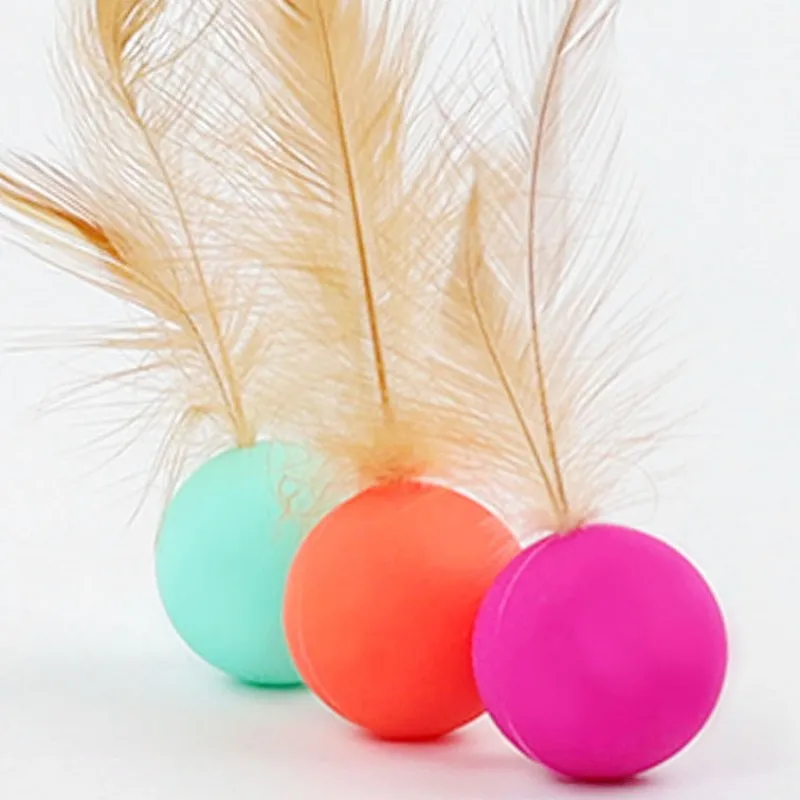 Juguete de plumas para gatos, palos elásticos, pelota interactiva resistente a las mordeduras, suministros para mascotas - imagen 4