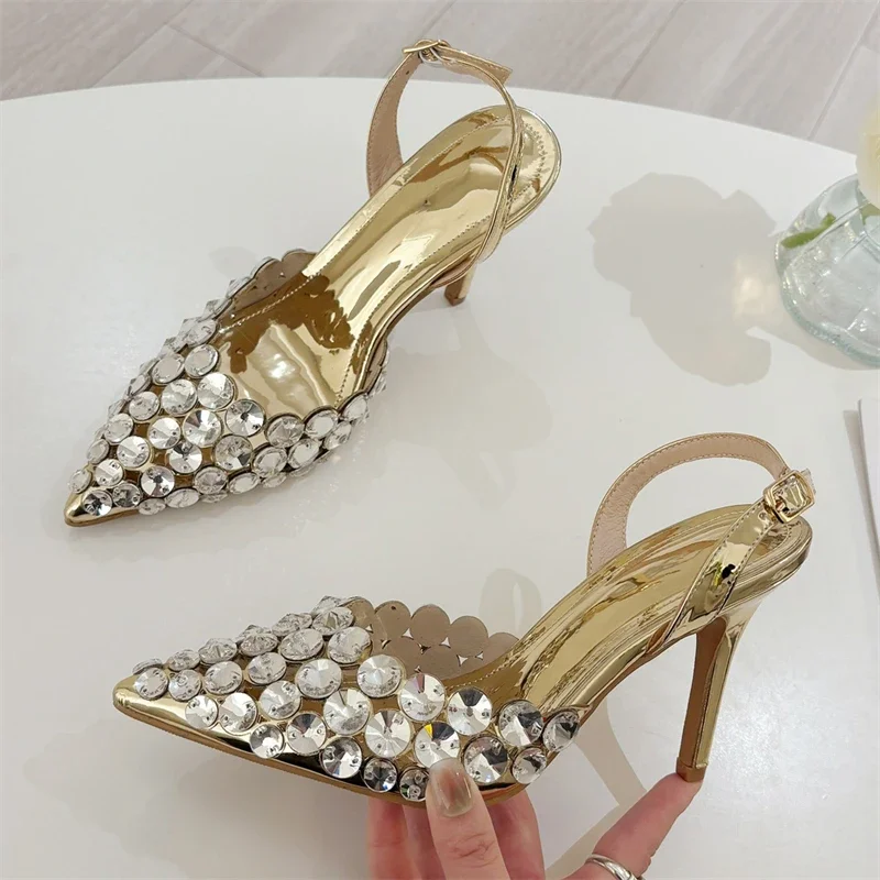 Tacones transparentes con cristales mujer, ideales para fiesta