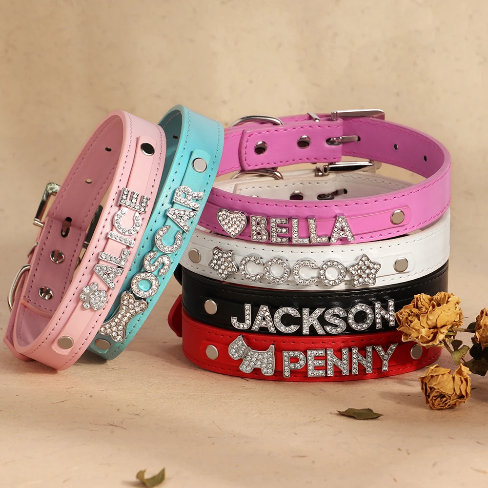 Collar de perro personalizado con diamantes de imitación ostentosos, collares con nombre para perros, Chihuahua, Pug, collares para gatos, nombre, letra, abalorio, accesorios para mascotas - imagen 4