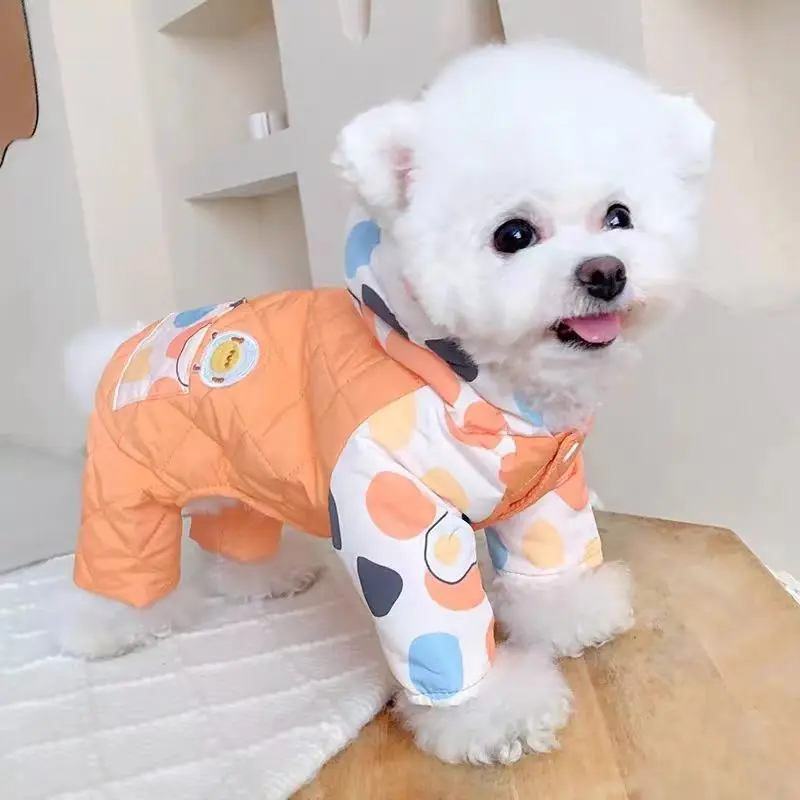 Abrigo de cuatro patas con capucha para mascotas, mono cálido y a prueba de viento para perros, mono de cuatro patas, Schnauzer de peluche para mascotas, ropa para cachorros de otoño e invierno