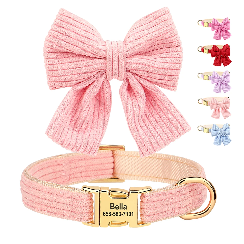 Collar de perro personalizado, bonito Collar con lazo para cachorros, collares de identificación para mascotas grabados gratis para perros pequeños, medianos y grandes, Chihuahua Pug