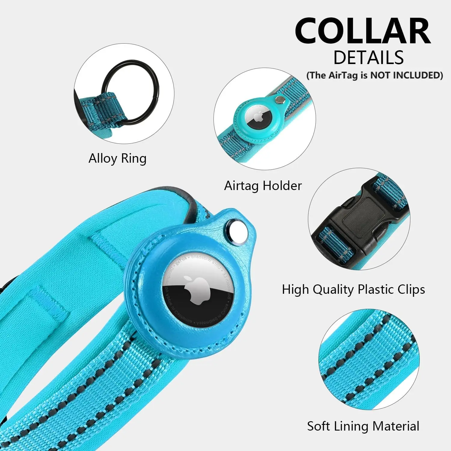 Collar de perro con etiqueta de aire reflectante, Collar de perro acolchado suave con funda cartuchera AirTag, accesorios de seguimiento GPS para perros pequeños, medianos y grandes - imagen 5