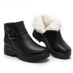Botines de invierno para mujer – Cuero genuino, forro felpa térmica, antideslizantes