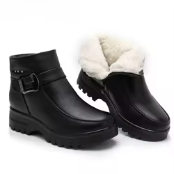 Botines de cuero genuino para mujer, botas de nieve cálidas de felpa gruesa, botines antideslizantes impermeables para madre, moda de invierno