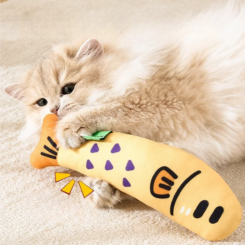 Juguetes de hierba gatera en forma de pez para gatos, productos de juego interactivos para interiores, suministros de molienda de dientes resistentes al masticable para mascotas, juguete para chirrido de gatito - imagen 2