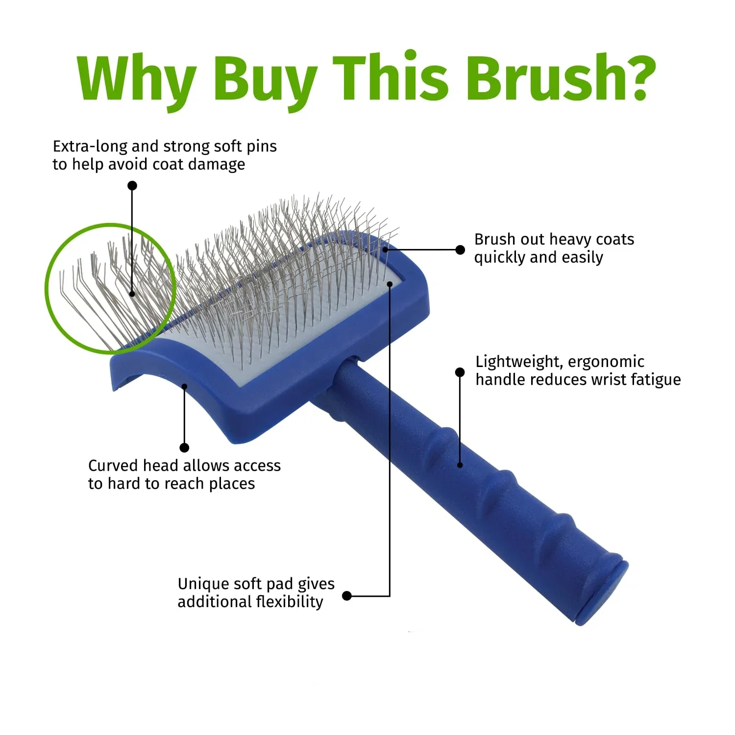 Cepillo para el cuidado de perros con pasadores largos y suaves, para razas de garabatos, pasadores en ángulo para desmastar, quitar el subpiso, mango de agarre cómodo - imagen 3