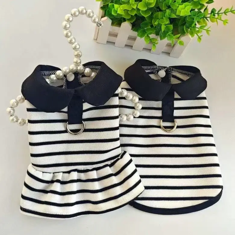 Ropa para mascotas de primavera y verano, camisetas clásicas a rayas para perros, bonito vestido para gatitos, ropa para parejas de mascotas para perros pequeños - imagen 2