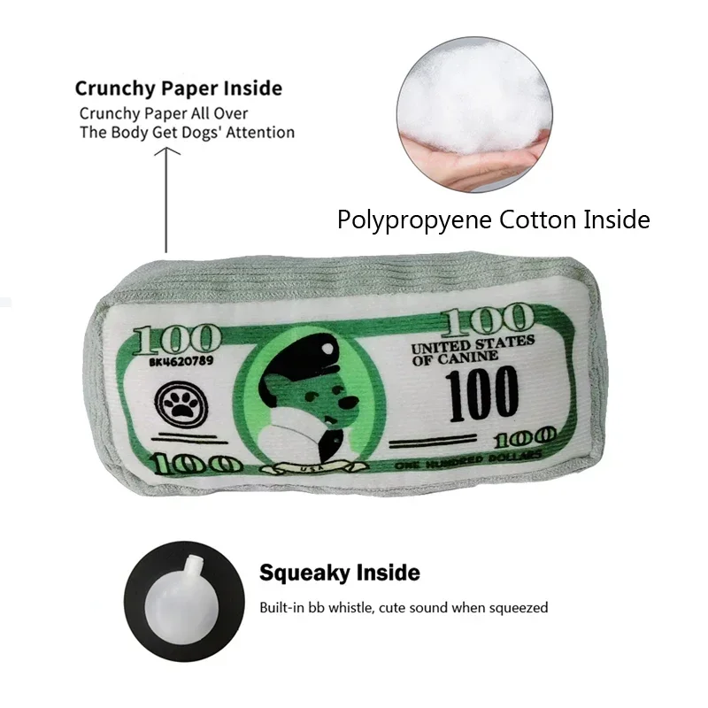 Juguetes de simulación de dinero para perros, juguete interactivo para masticar con sonido de papel chirriante, divertidos dientes limpios, suministros para mascotas - imagen 2