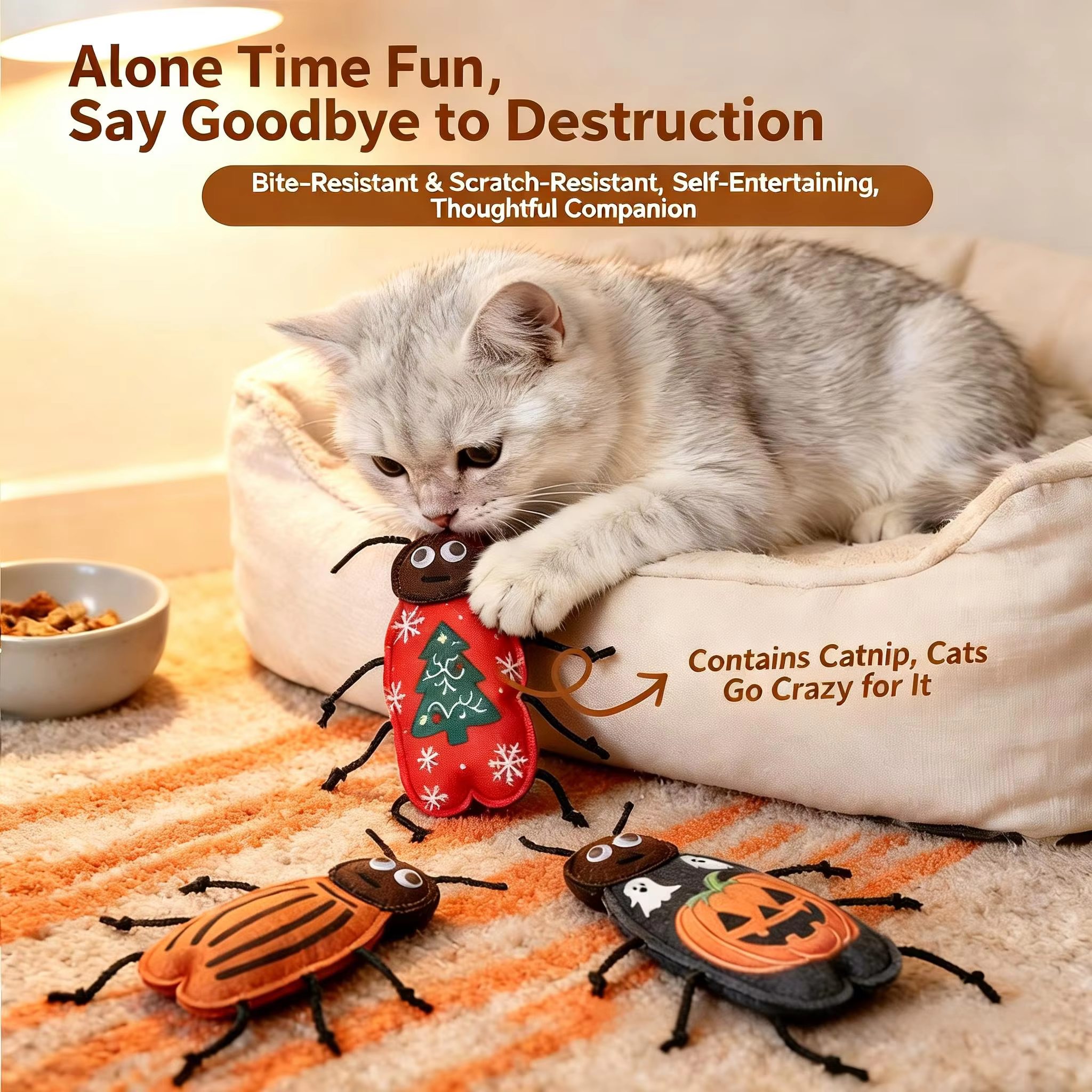 Juguete interactivo para gatos en interiores: cucaracha de fieltro - imagen 5