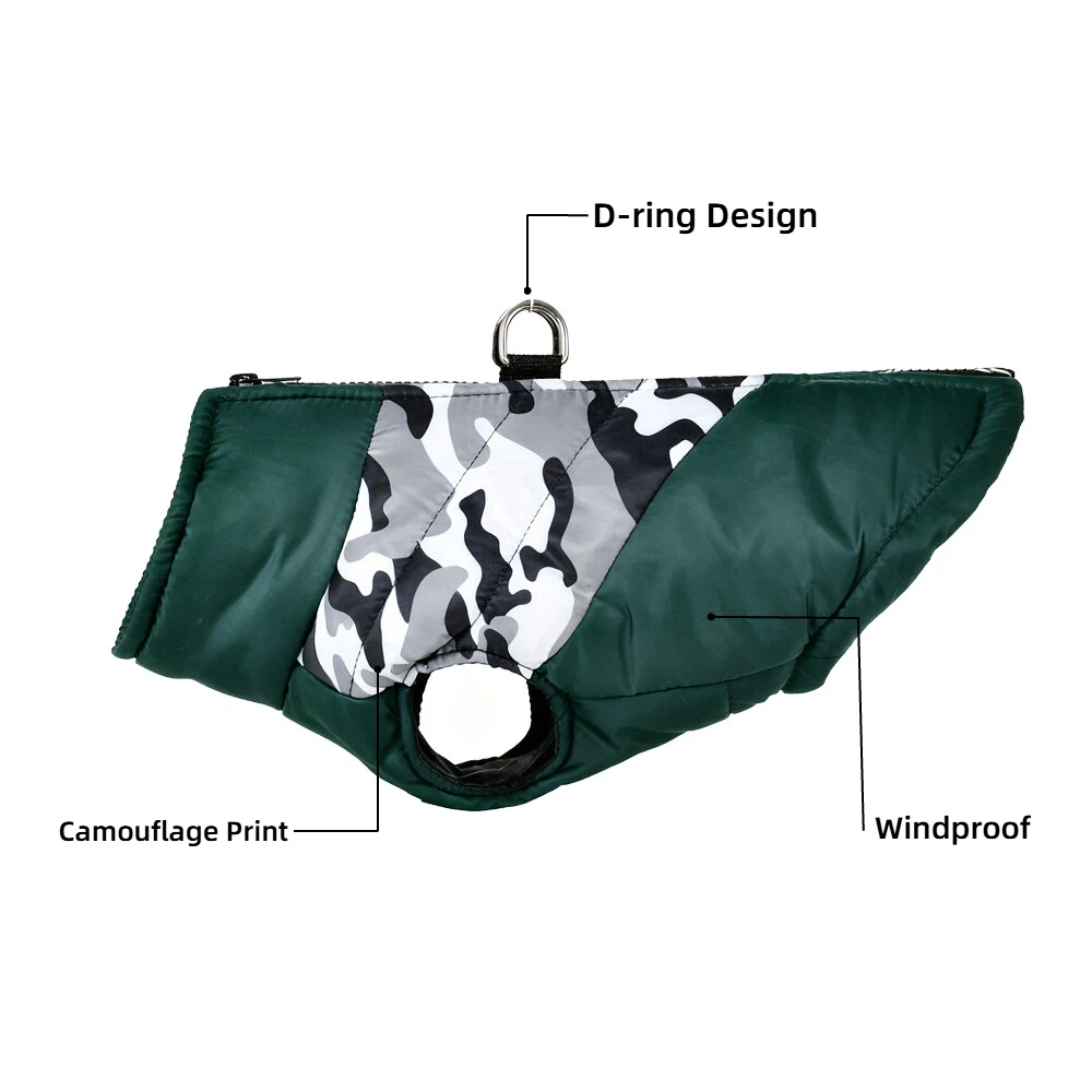 Ropa de invierno para mascotas, chaqueta cálida a prueba de viento para perros pequeños y medianos, trajes con estampado de camuflaje para gatos, disfraz de Pug Chihuahua - imagen 4