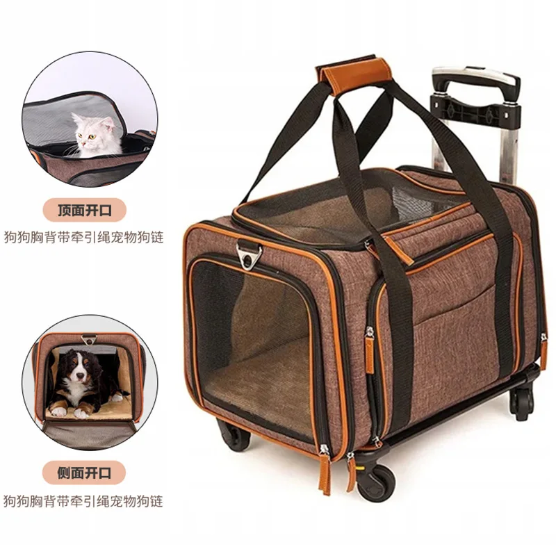 Bolsa con carrito para mascotas, Maleta para caminar para perros, carrito para perros, jaula plegable para gatos, bolsa portátil multifunción para coche, productos para mascotas - imagen 2