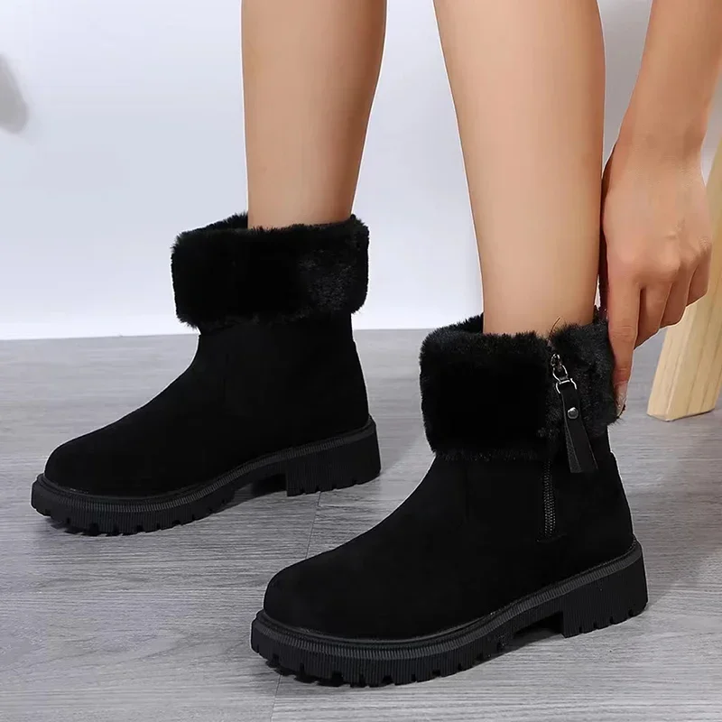Botas de nieve de piel sintética peluda para Mujer, botines con plataforma antideslizante para mantener el calor, de felpa, 43, 2024 - imagen 5