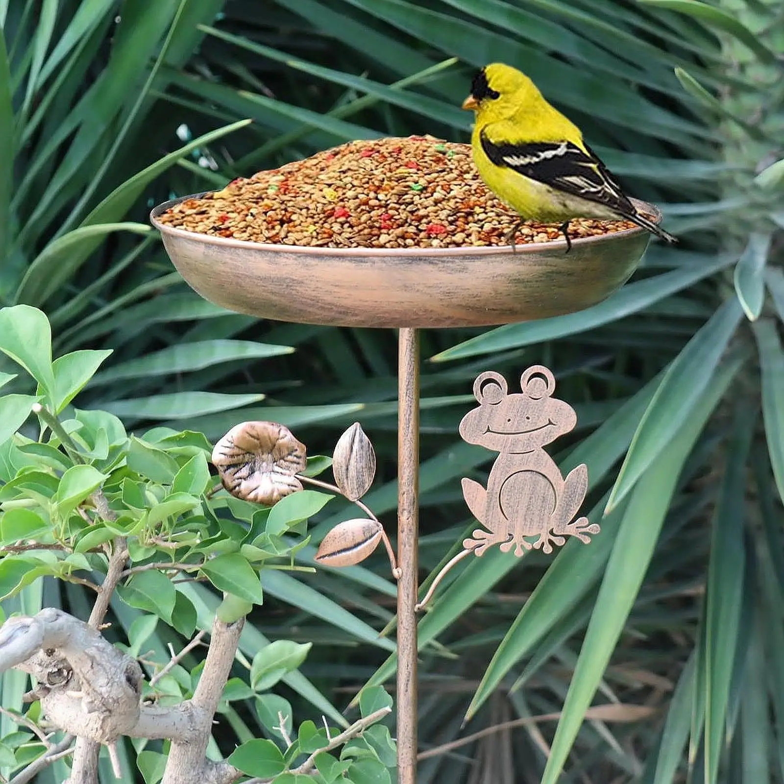 Cuenco para baño de pájaros, comedero para pájaros con estaca de jardín, estación de alimentación, bandeja decorativa, estilo Vintage resistente para cubierta de valla de parque
