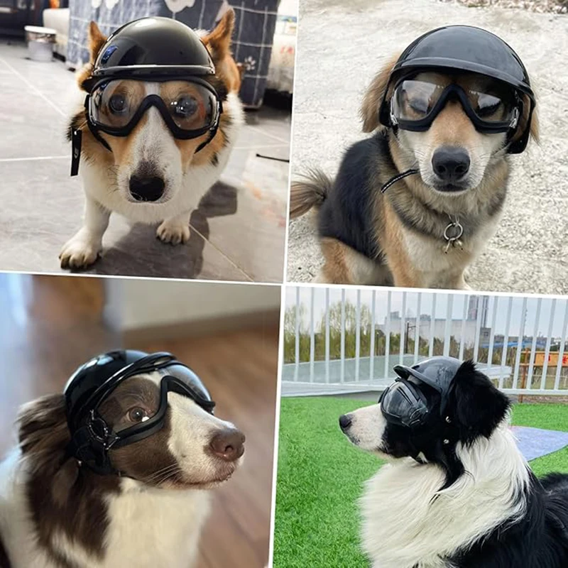 Juego de gafas y casco para perros, gafas de sol con protección UV para perros medianos, casco de motocicleta duradero con orificio para la oreja - imagen 5