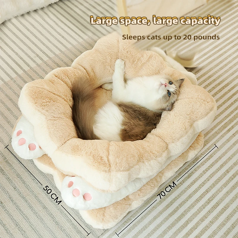 HOOPET Cama para gatos sándwich galleta nido para gatos invierno cálido cama para gatos gruesa gato de invierno gatito durmiendo con perrera para mascotas - imagen 4
