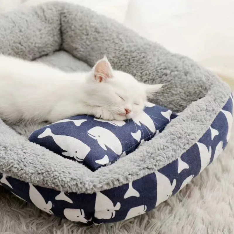 Cama suave para mascotas, cama para gatos, colchón para mascotas con almohada, colchoneta para dormir cómoda y cálida para invierno, colchoneta de felpa para gatos y perros, casa para gatos - imagen 2