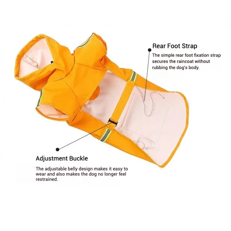 Ropa impermeable para cachorros, impermeable para mascotas con tiras reflectantes, correa ajustable para el vientre y bolsillo de almacenamiento para perros - imagen 2
