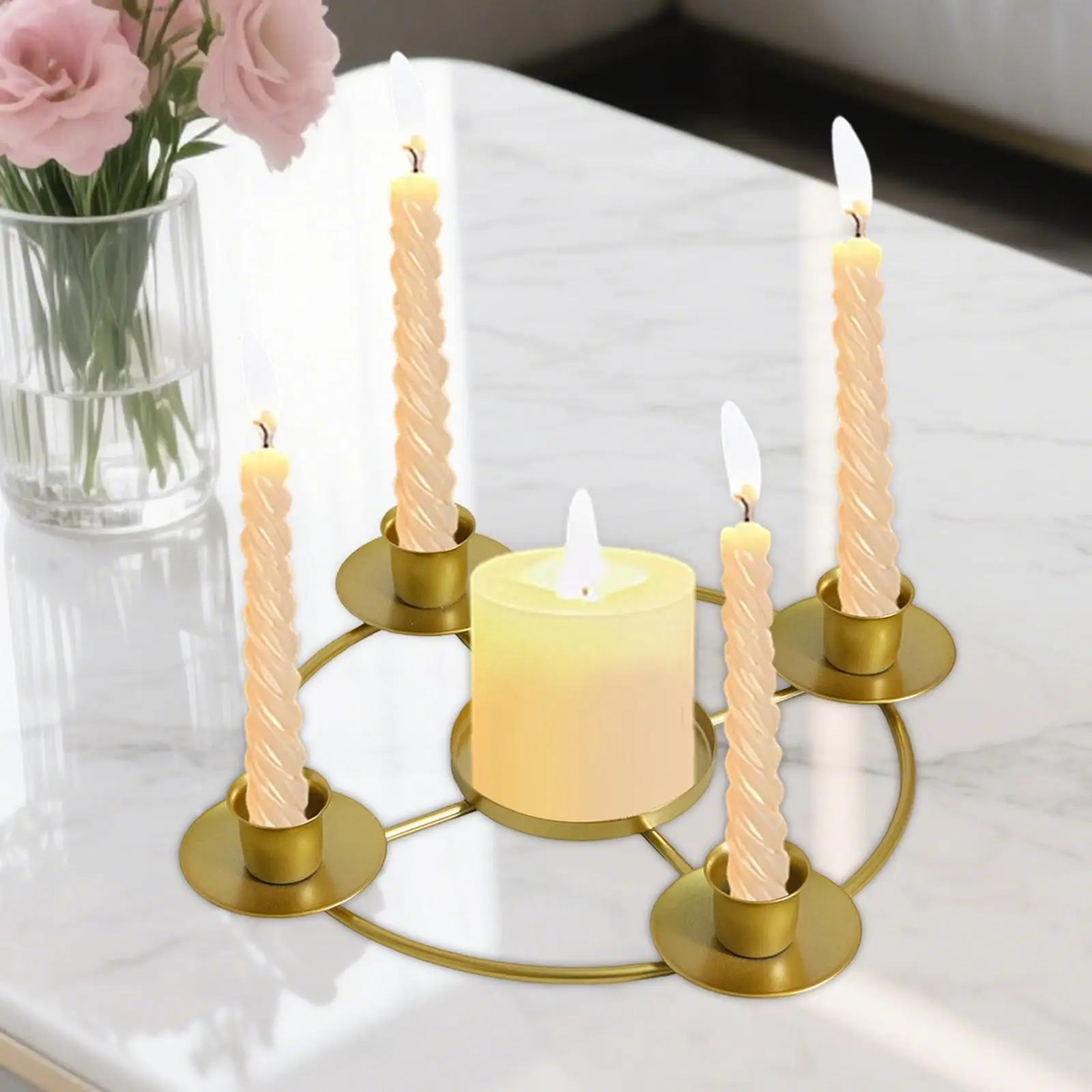 Anillo de corona de Adviento, adorno de escritorio, candelabro de hierro, portavelas de Navidad de Adviento para velas Tapper para Festival