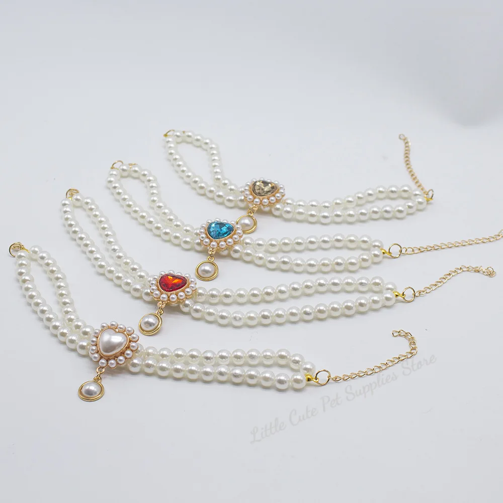 Collar de perlas para perros y gatos pequeños, Collar para gatos con dijes de cristal de lujo para joyería de cumpleaños y boda, accesorios de disfraz